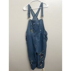 Vintage Agapo Overalls Large Embroidered Floral Cropped Cotton Garden Nature